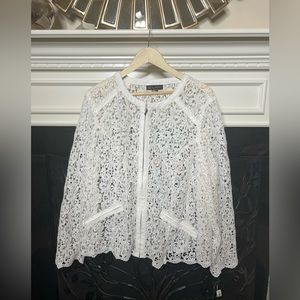 White INC Eyelet Lace Jacket with Zipper
